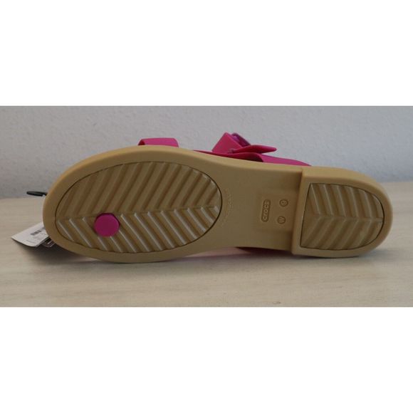 Crocs 206108-6TH Women's Sz 9 Fuchsia Fun/Tan Tulum Toe Post Sandals - Picture 7 of 8